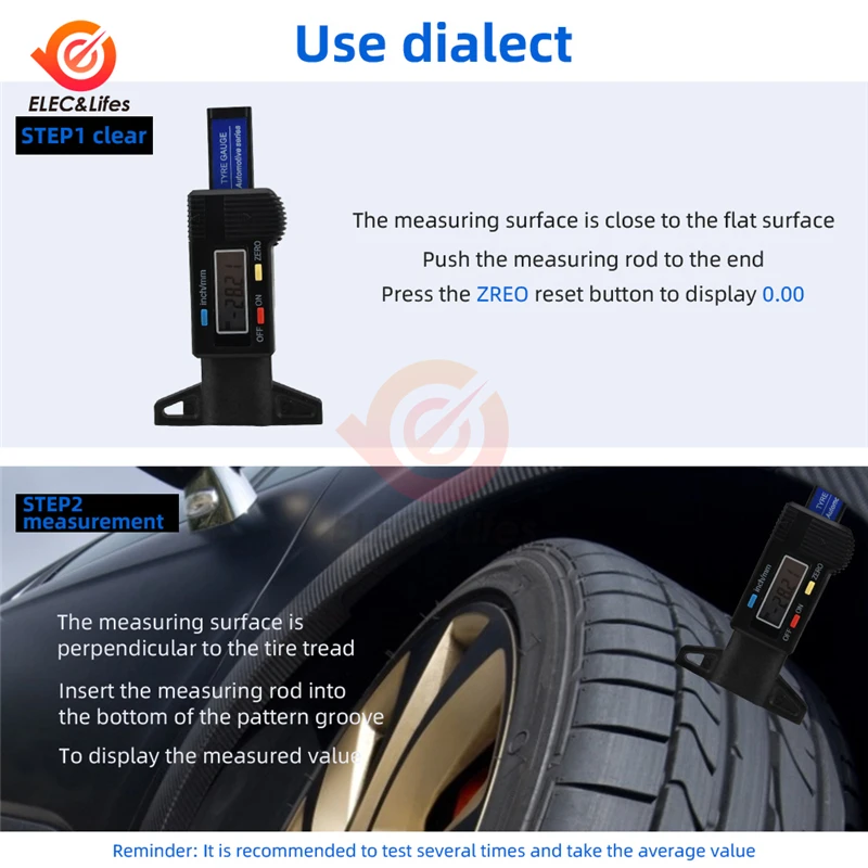 Digital Display Car Tyre Tire Tread Depth Gauge Meter Auto Tire Wear Detection Measuring Tool Caliper Thickness Gauges