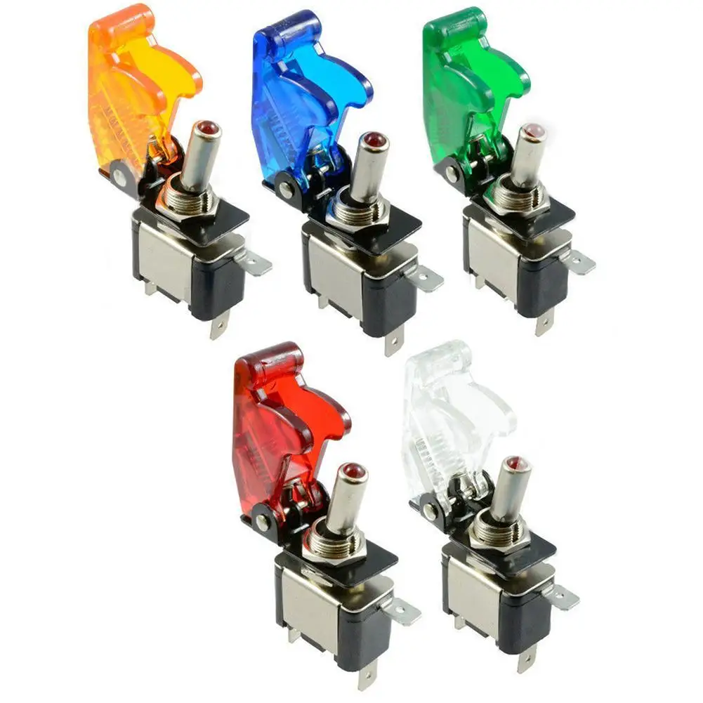 12V 20A Car Dash Toggle SPST ON-OFF Illuminated LED Flip Up Cover Flick Switch 1500VAC/Minute