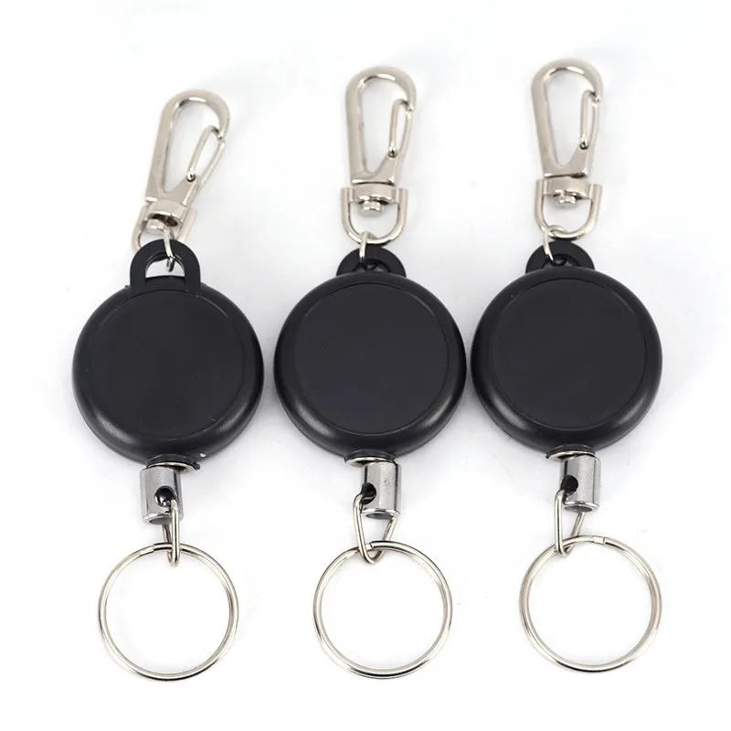 

4PCS/lot 60cm Black Wire Rope Keychain Keyring Steel Cord Badge Reel Retractable ID Card Holder Key Ring