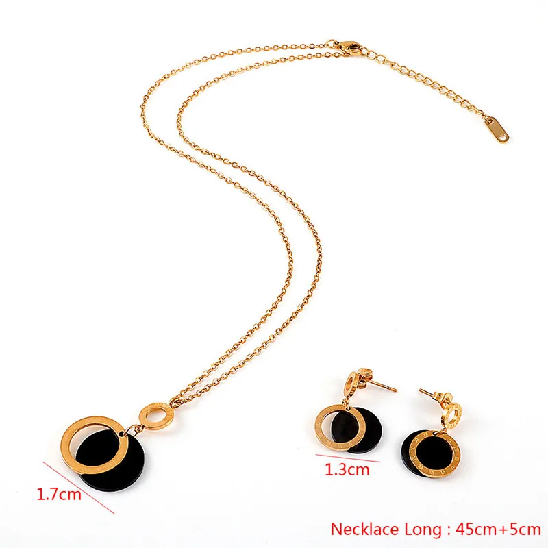 Black Shell Pendant Necklace Earrings Sets for Women Roman Numeral Clavicle Necklaces Stainless Steel Jewelry Statement Collar