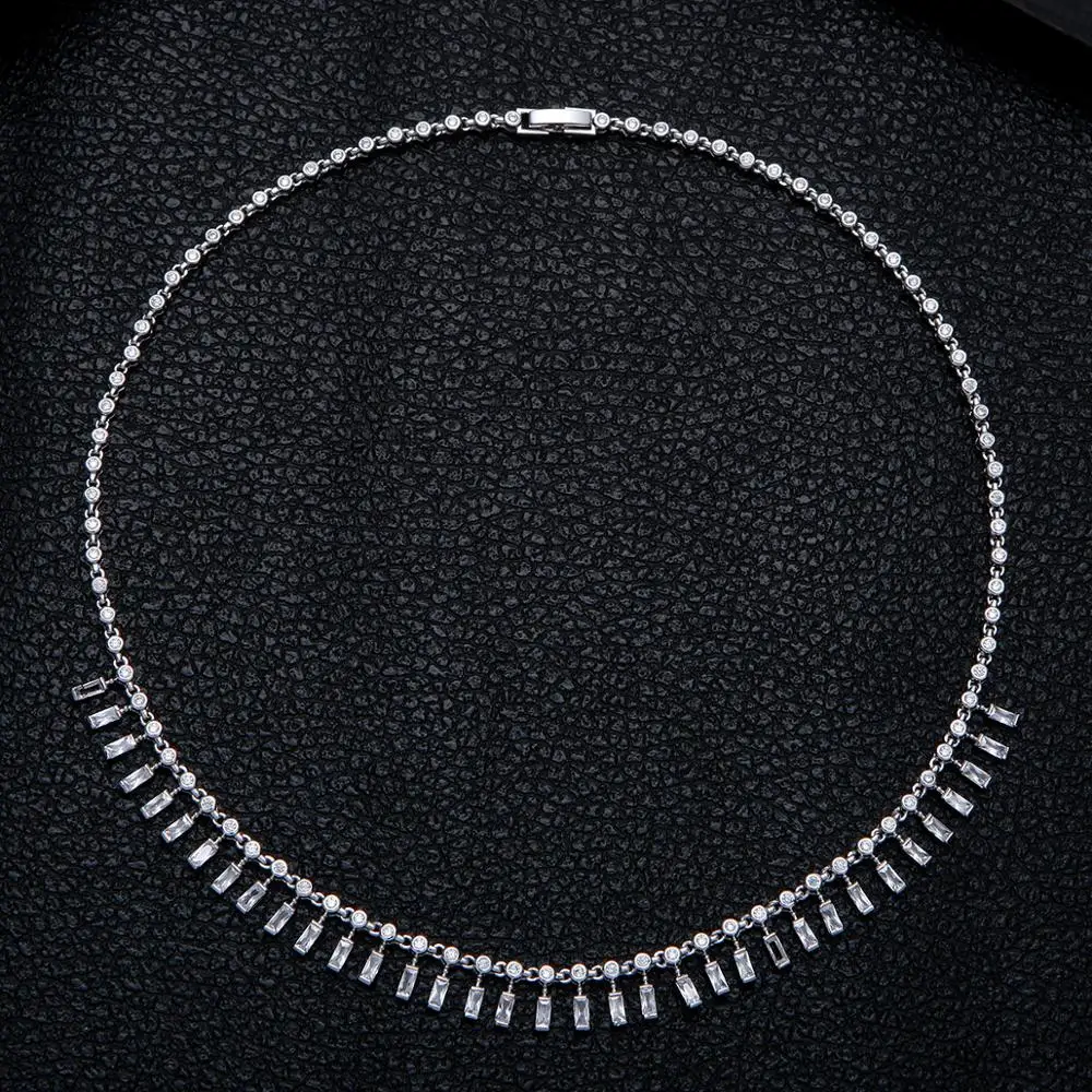 Classic AAA cubic zirconia Baguette pulling chain necklace for Women adjustable length trendy geometric necklaces N0421