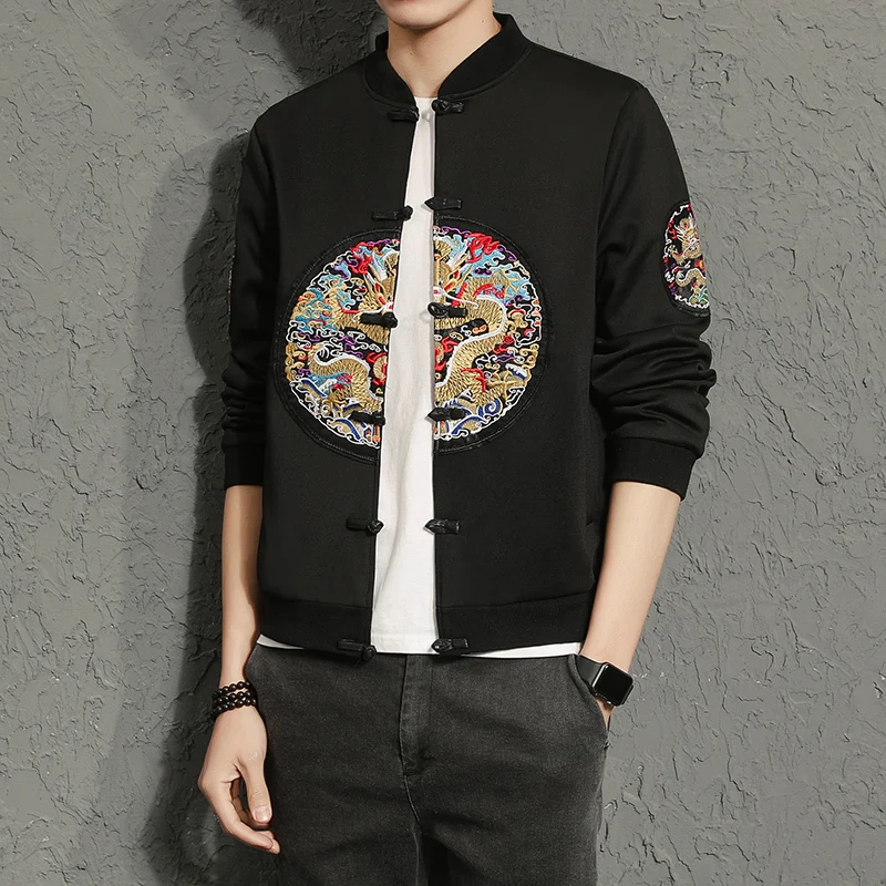 Chinese Style 2020 Autumn Embroidery Loose Coat Chaqueta Casual Bomber Jacket Men Chaquetas Hombre