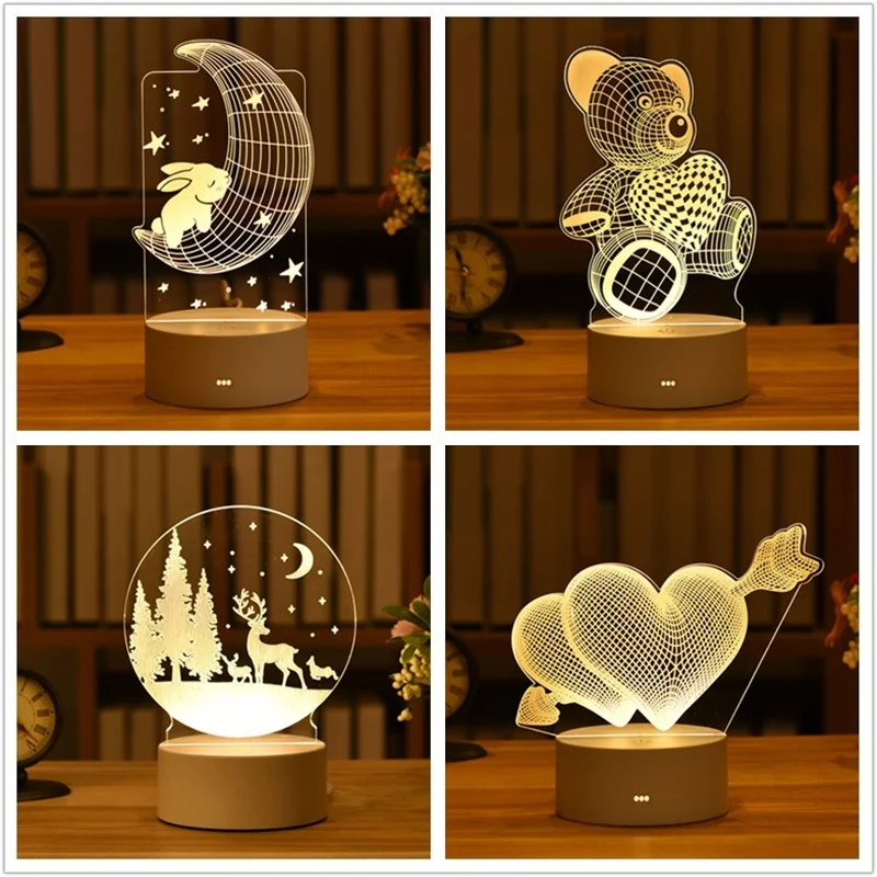 Love 3D Lamp Acrylic LED Night Light Valentines Day Gift Wedding Decoration Baby Shower Kids Birthday Party Rabbit Easter Decor