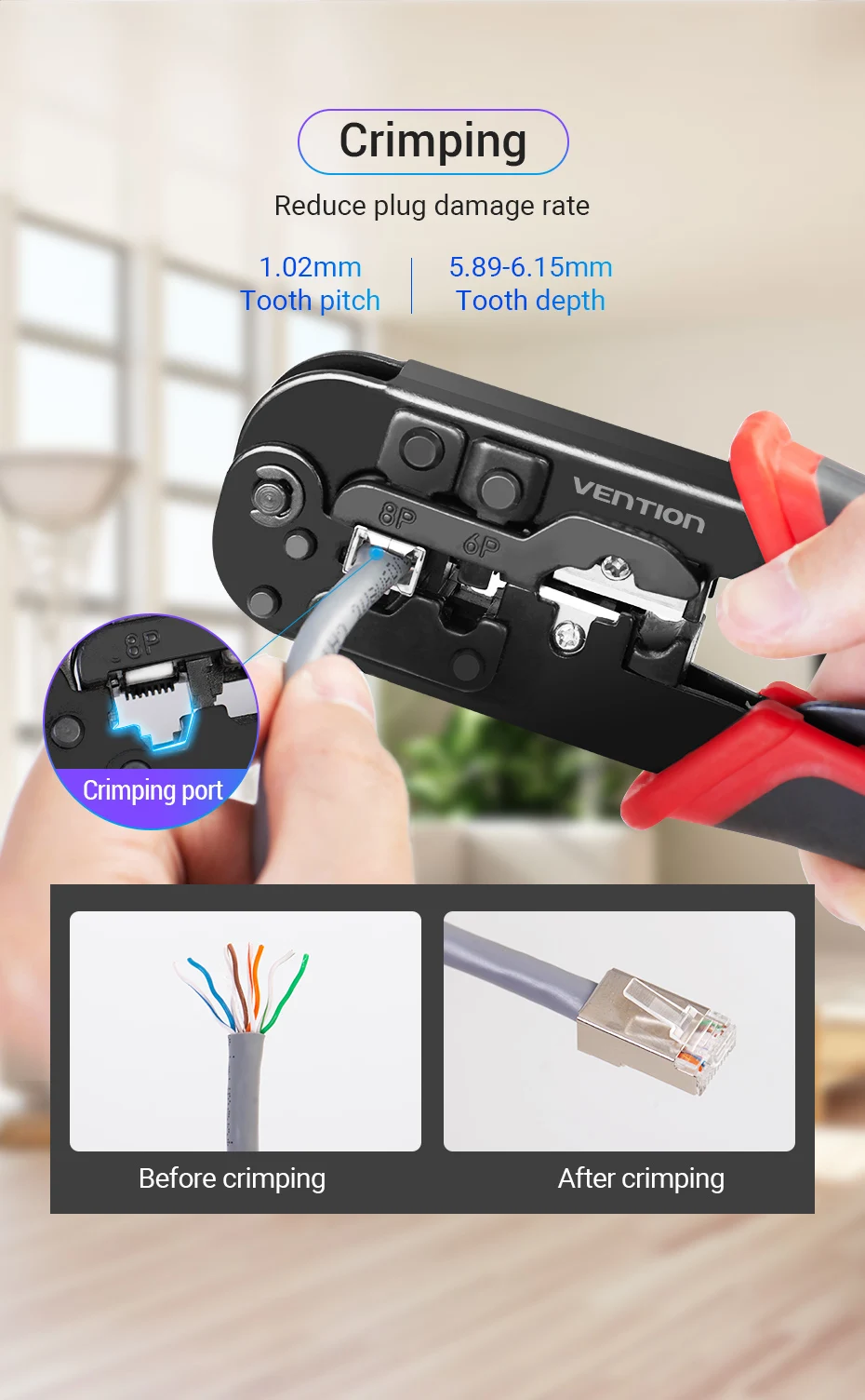 Tions RJ45 Crimpen Werkzeug RJ45 Netzwerk Schneiden Werkzeuge 8P RJ45 Crimper Cutter Stripper Zange für Modulare RJ12 RJ11 Crimp crimper – Detail 5
