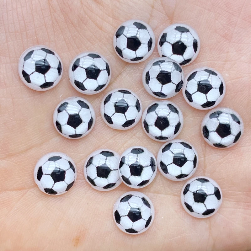 60 sztuk/partia 10mm Kawaii akrylowe Mini piłka nożna Flatback Cabochons dla włosów łuk centra DIY Scrapbooking Decor L40