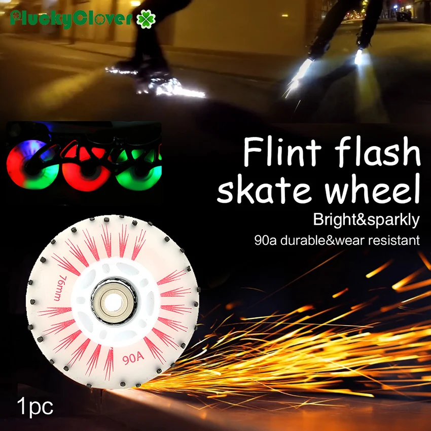 1pc Fire Stone Flash Roller Skate Wheel 72mm 76mm 80mm Flint Flash Spark Inline Roller Slalom Skates Led light Luminous Wheels