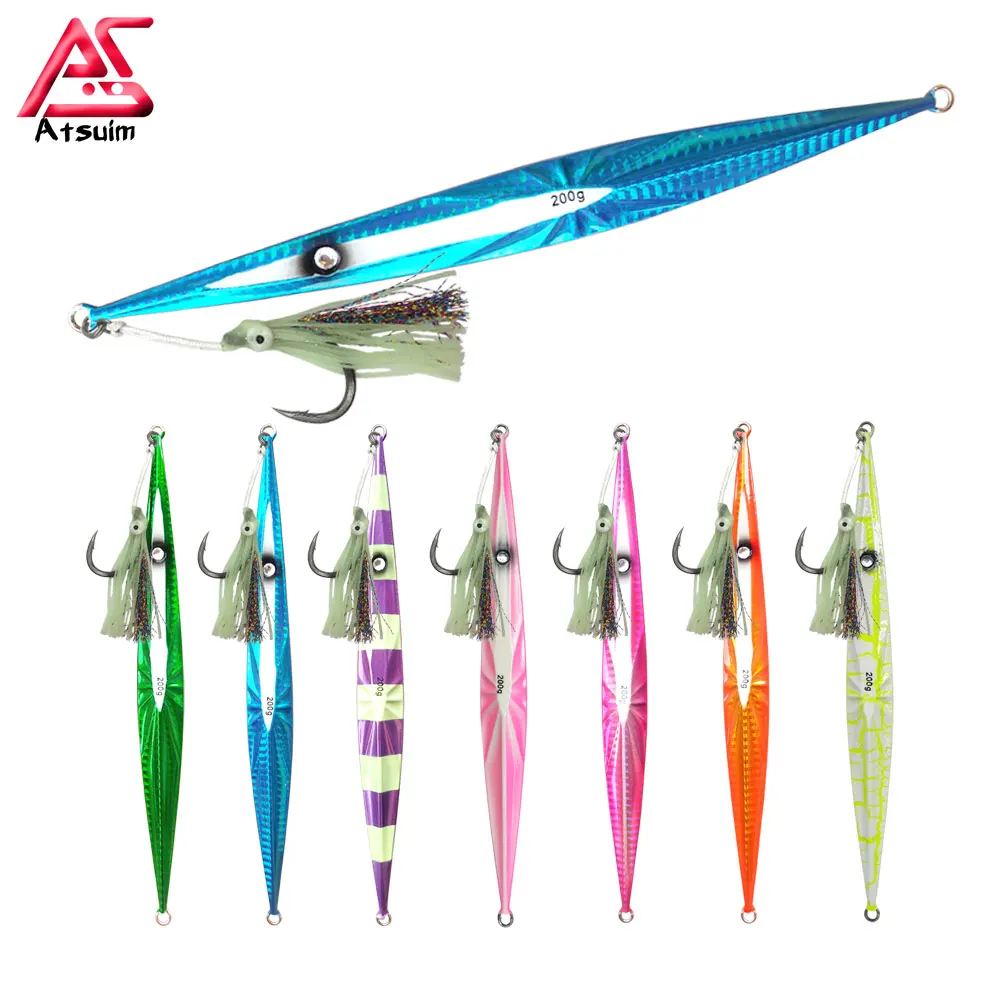 AS Fast Jig Lure Fishing 150g200g250g300g350g400g Metal Vertical Angler Hooks Hard Bait Sinking Speed Glow Jigging