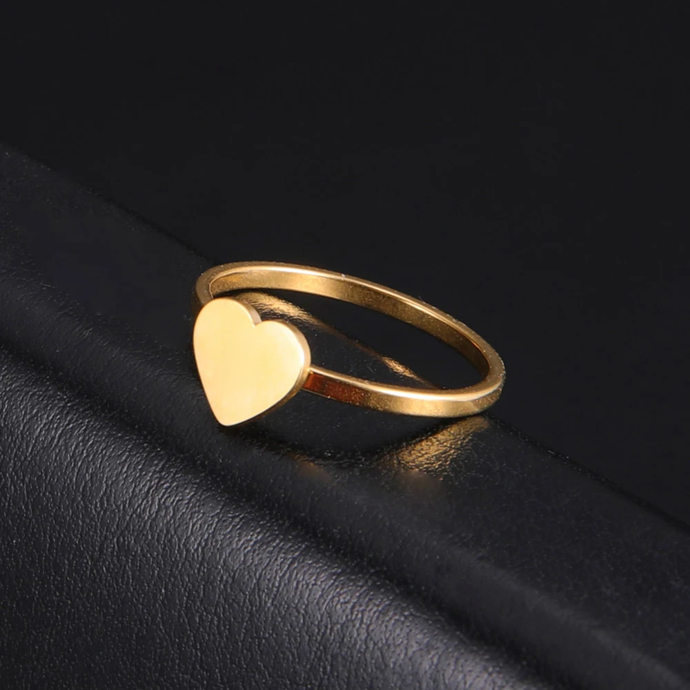 Skyrim Simple Small Heart Rings for Women Girls Stainless Steel Gold Color Wedding Party Birthday Ring Jewelry Gifts Wholesale