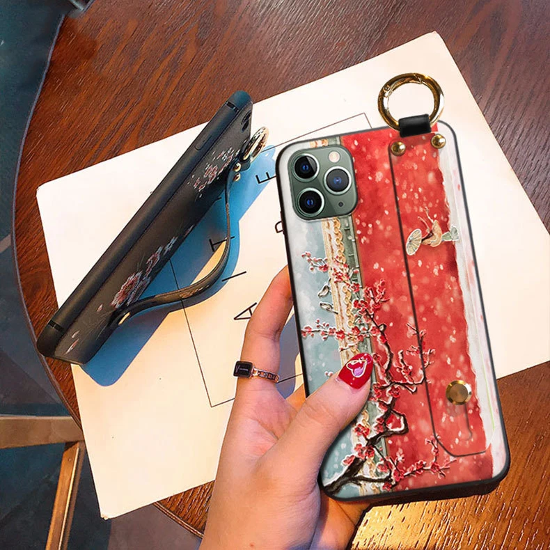 Drawing Handband Case for Huawei Mate 40 30 Pro P40 P30 P20 Honor 50 30i Plus 20i Nova 5T Soft Silicon Floral Wrist Strap Cover