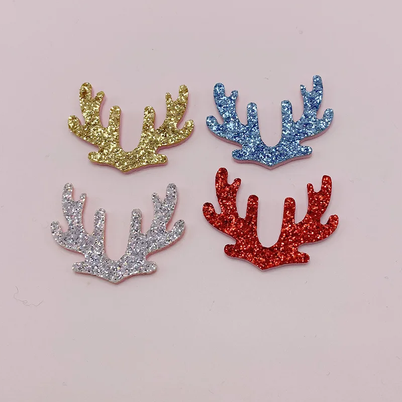 50Pcs/Lot 4*3.4CM Glitter Shiny Christmas Antler Padded Appliques For DIY Hair Clip Accessories And Headwear Decor Patches