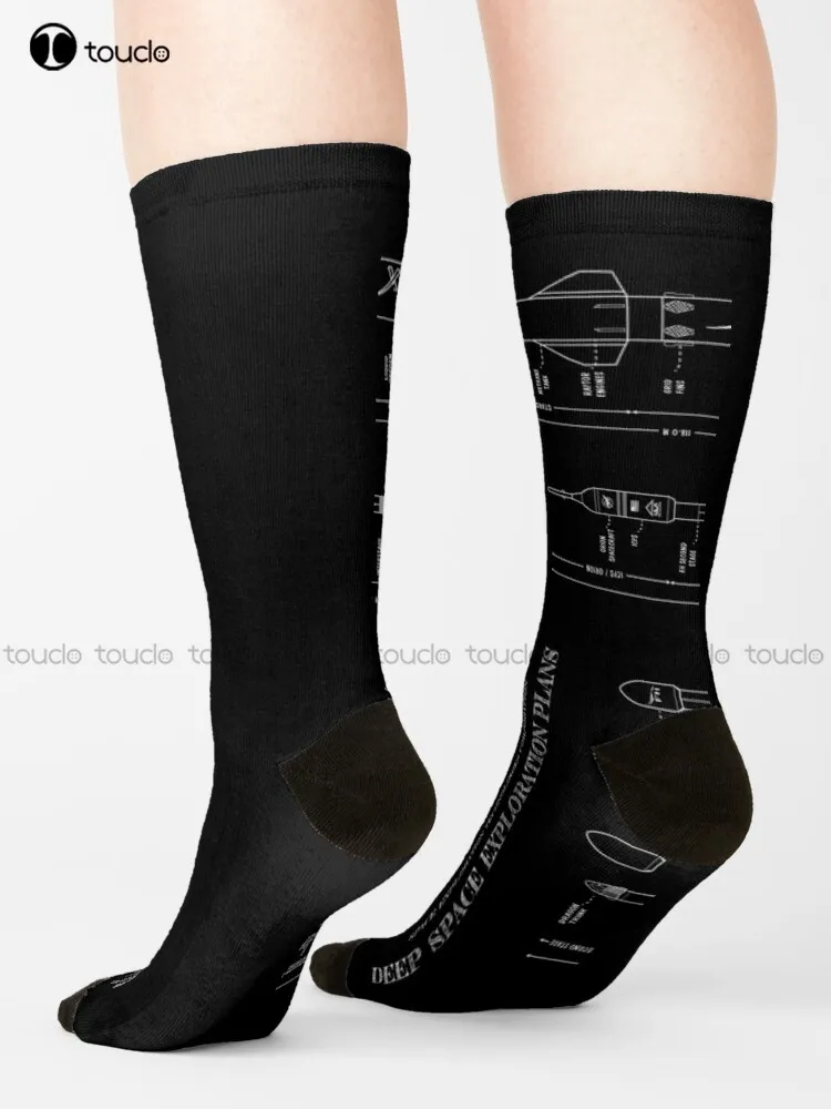 Spacex Rockets Blueprint (White Stencil-No Background) Socks Graphic Socks Unisex Adult Teen Youth Socks Christmas Gift Custom