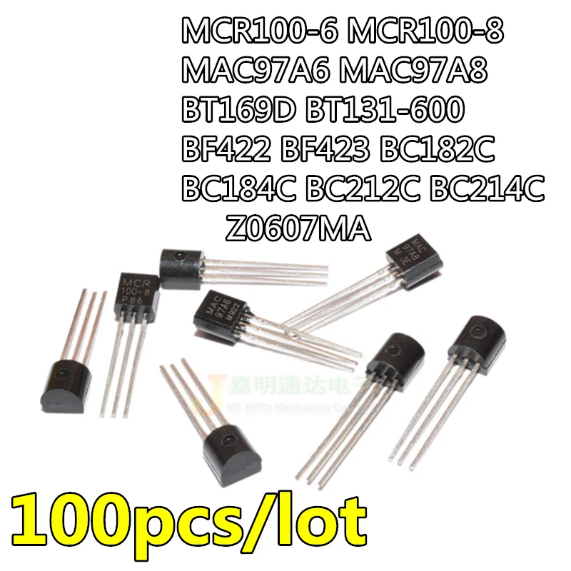 100pcs MCR100-6 MCR100-8 MAC97A6 MAC97A8 BT169D BT131-600 BF422 BF423 BC182C BC184C BC212C BC214C Z0607MA  triode TO-92