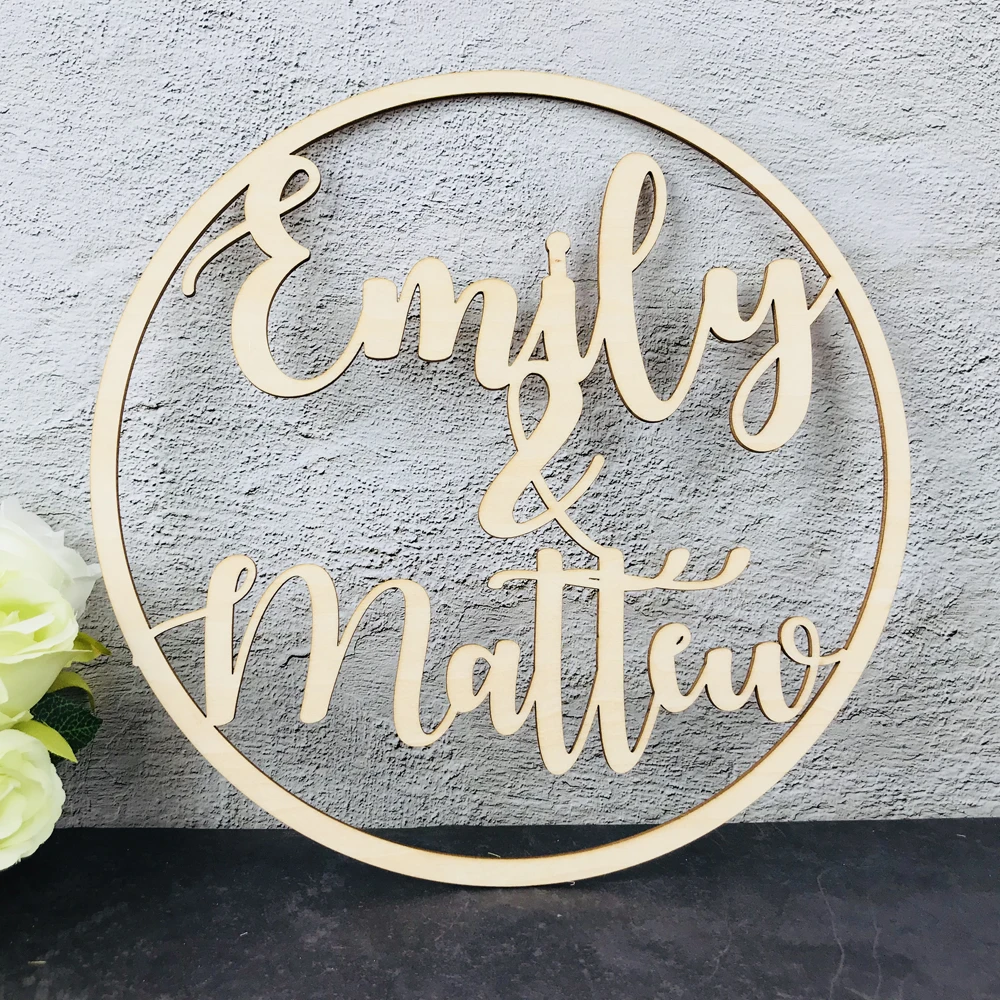 Personalized Wood Sign Hoop,Photo Prop Wall Sign For Bride & Groom Custom Wedding Sign Hoop Style Name Acrylic Decor,Receptio