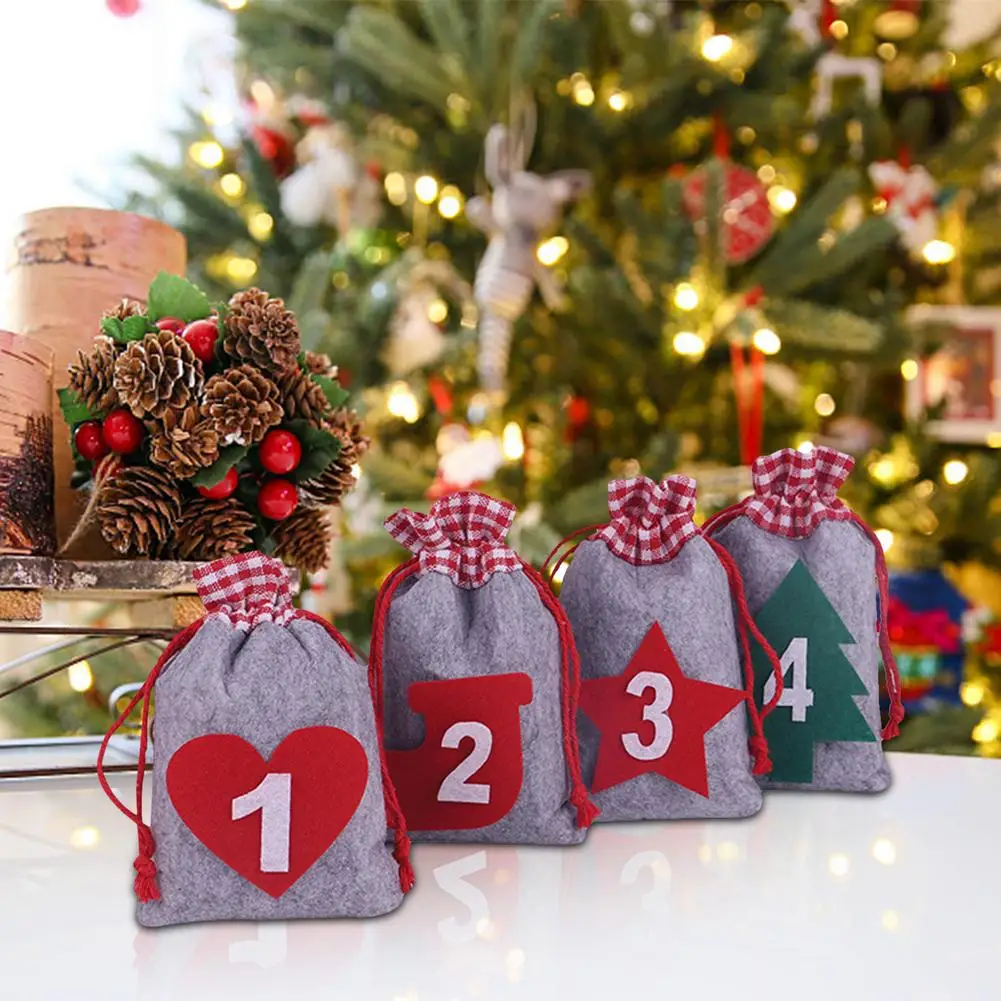 クリスマスカレンダーカウントダウンジュートキャンディーバッグ巾着リネンバンドルポケットDIYクリスマスadventalenadiesギフトバッグ24個セット