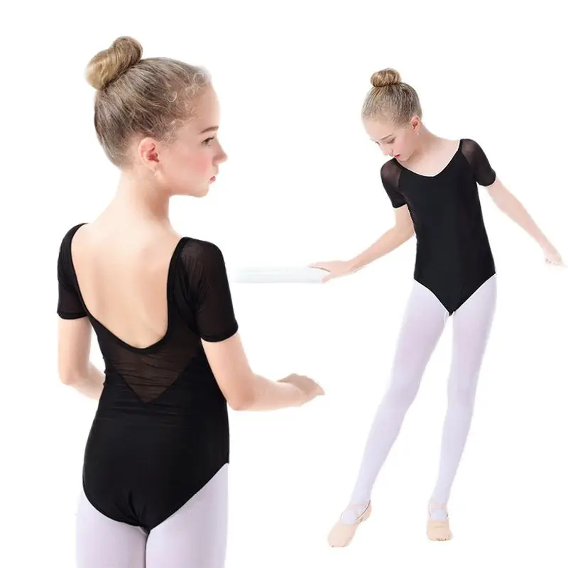 Meisjes Ballet Turnpakje Dancewear Spandex Korte Mouwen Ballet Dans Klasse Gymnastiek Chiffon Gebonden Rok Set Ballerina Kleding