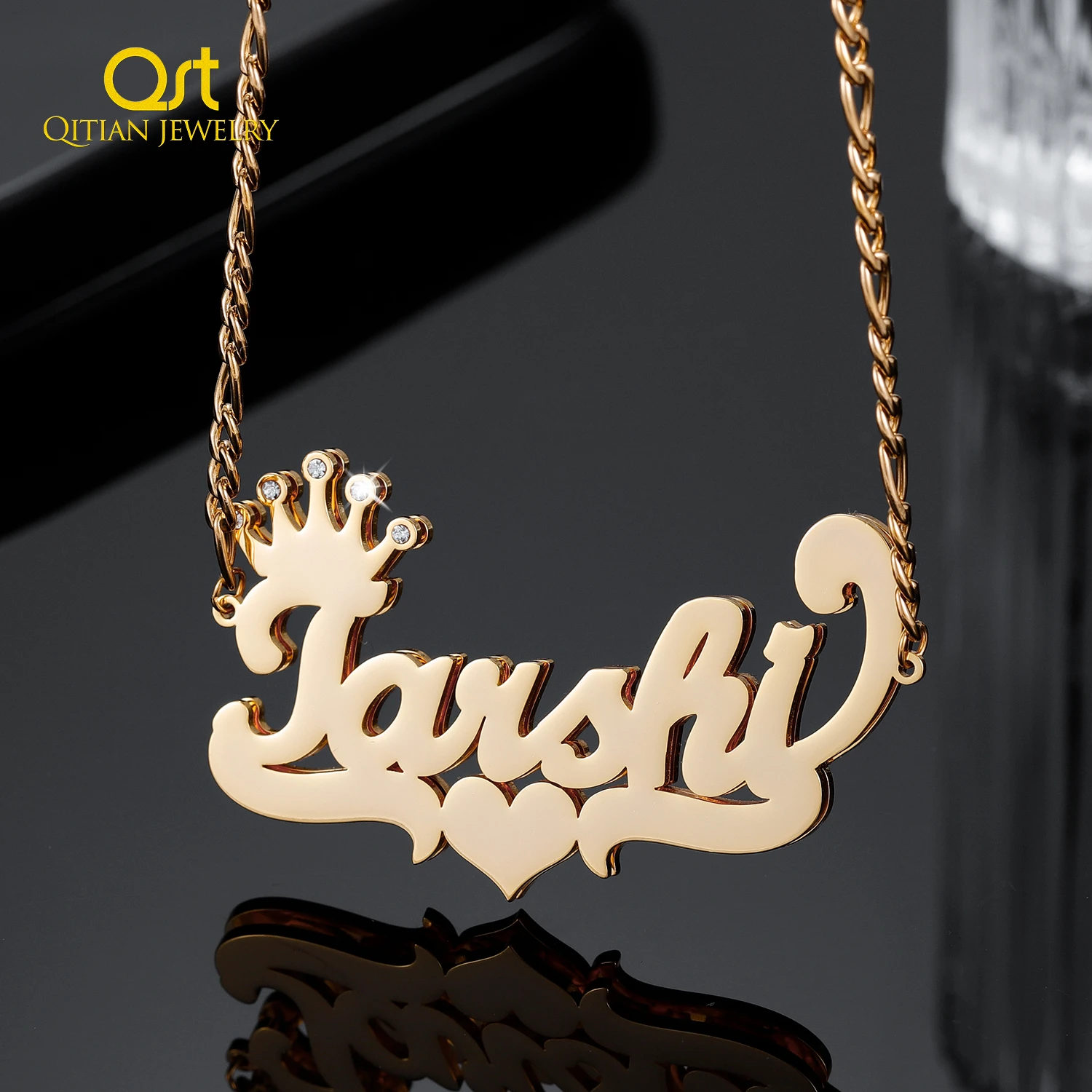 

Personalized Double Name Nameplate Necklace With Crown Customized Gold Plated Name Necklace For Women Girls Jewelry Gift