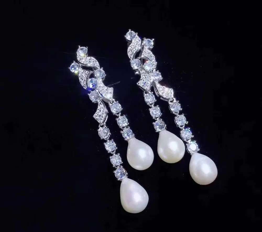 

one pair zircon and white pearls hook earrings FPPJ wholesale beads for xmas gift