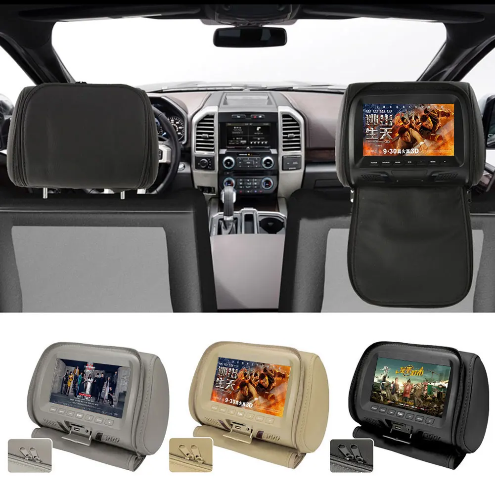 Universal 7-inch car headrest monitor multimedia player can be connected to mobile phone with adapter USB SD MP5 FM speaker