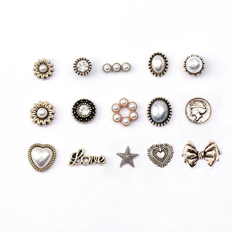 20Pcs New Nail Art Metal Decorations Baroque Vintage Alloy Flower Pearl Heart Letter Bowknot Manicure Rhinestone Ornament