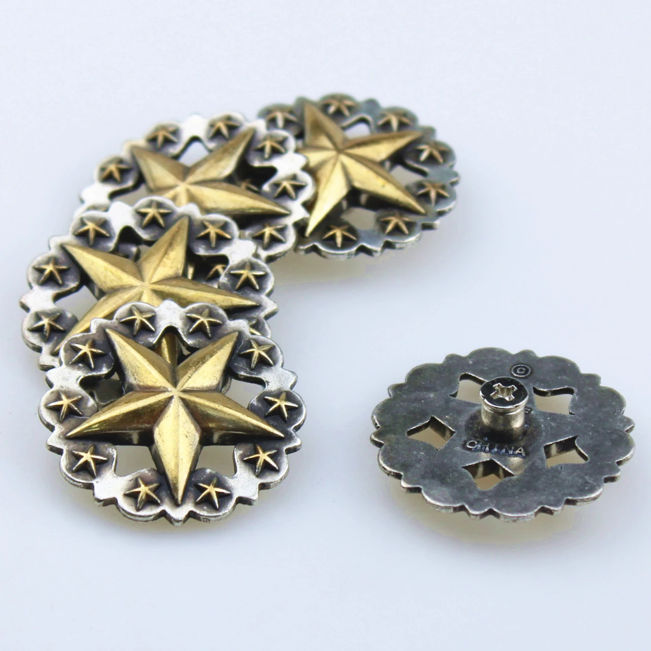 DIY Leather Craft Hardware Ranger Star Concho Antique Silver and Gold Plated #603245S-25/35