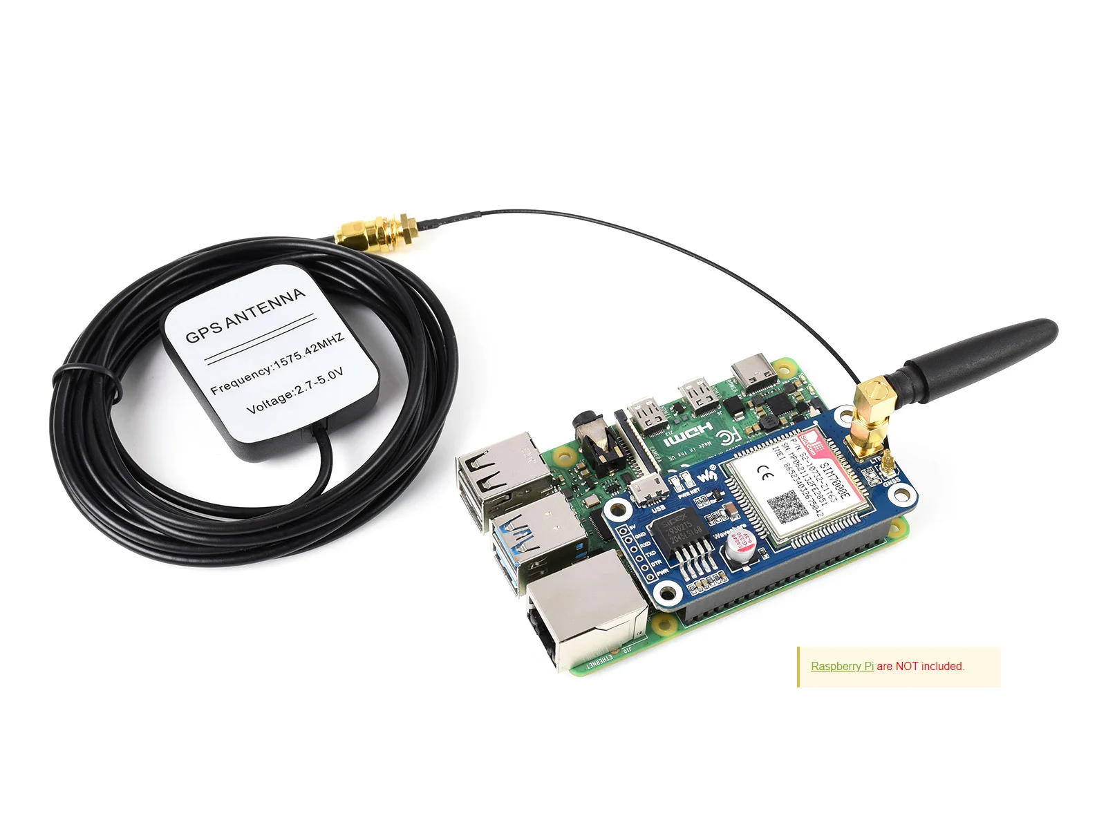 

Шляпа Waveshare SIM7000E NB-IoT / Cat-M / EDGE / GPRS для Raspberry Pi, GNSS, для Европы, Африки, Австралии, Юго-Восточной Азии