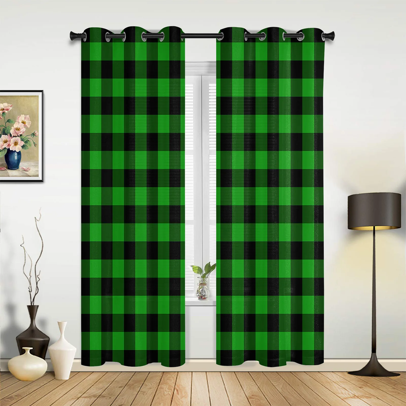 St. Patrick'S Day Green Plaid Window Curtains Home Decor Bedroom kichen Draperies Curtains for Living Room Christmas Curtains