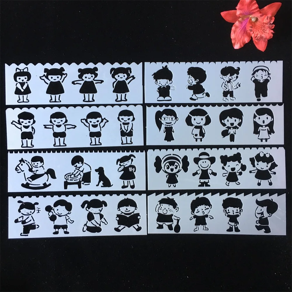 8Pcs New 18.5*5.5cm Little Children Kids DIY Layering Stencils Painting Scrapbook Coloring Embossing Album Decorative Template