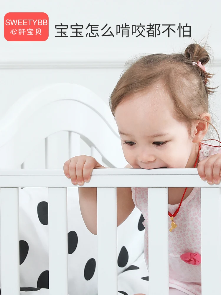 Crib Solid Wood White European Style Baby BB Bed Bassinet Newborns Multi-functional Joint Bed