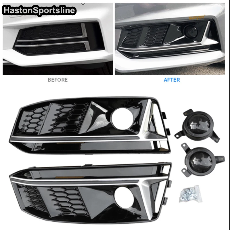 S4 S-Line Honeycomb Front Sport Fog Lamp Cover Fog Light Grill for Audi S4 sline B9 2016-2018 Car Styling Accessories