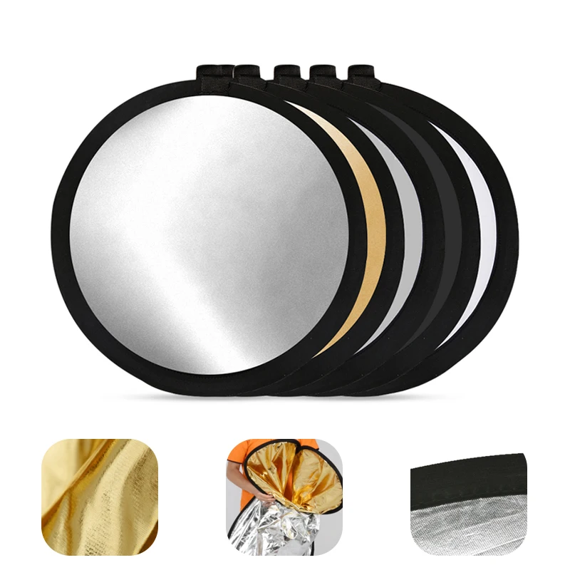 SOONPHO 30CM 60CM Reflector Photography Accessory For Photo Studio Handhold Portable 2 in1 5in1 Gold Silver Black Light Diffuser