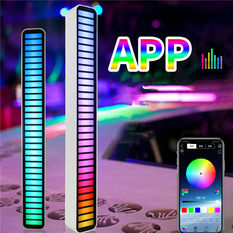 32/40LED Sound Reactive LED Light Bar RGB Sound Control Rhythm Display Light for Car DJ Studio Desktop Decor Ambience Creation