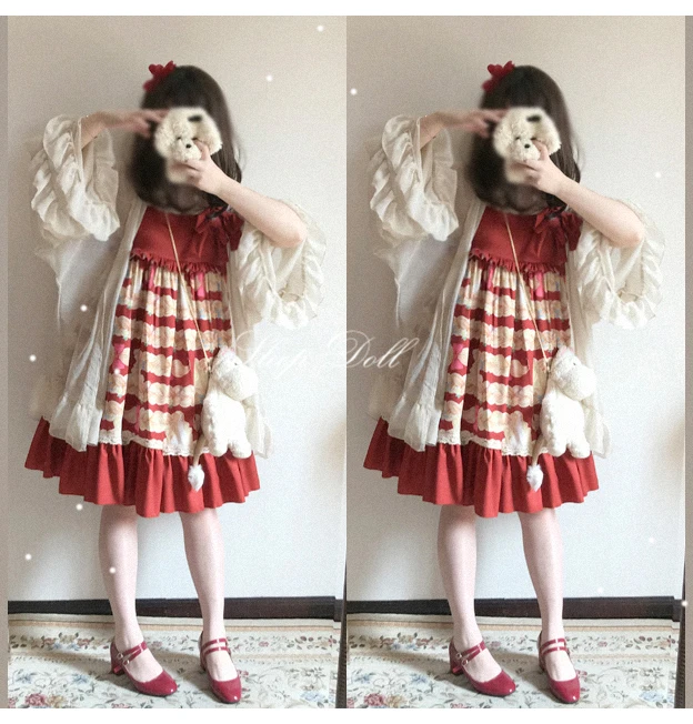 Robe japonaise lolita douce à bretelles, vintage, taille haute, imprimé victorien, mignonne, kawaii, gothique, lolita cos loli