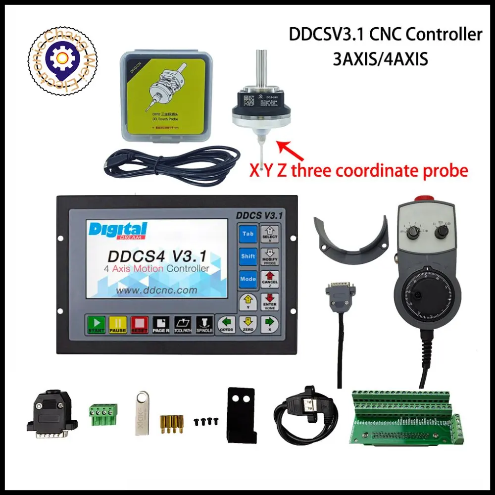 

Offline CNC controller kit DDCSV3.1, 3-axis 4-axis, 500KHz, G code, 5axis emergency stop MPG + V5 anti-roll 3D probe edge finder