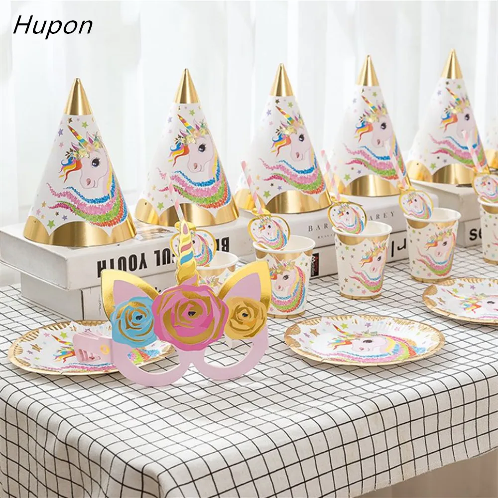 

36Pcs Unicorn Birthday Party Decor Disposable Tableware Kit Unicorn Cups Plate Kids Birthday Decoration Unicornio Party Supplies