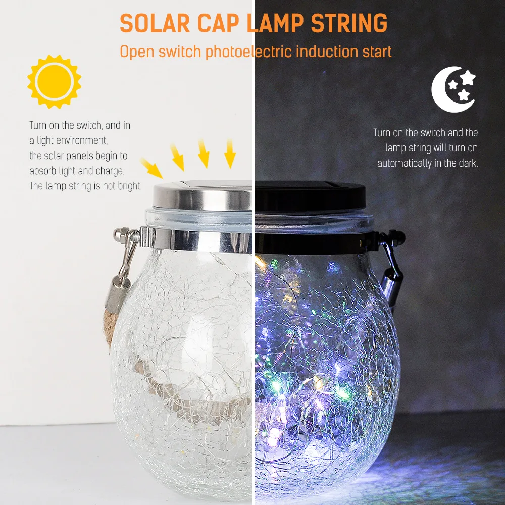 LED Solar Lamp Ball Crack Solar Powered Outdoor Waterproof Hang Lights Villa Garden Decoration Atmosphere Sunlight Light