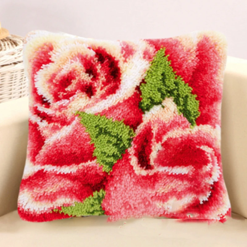 Flowers Plants Series 3D Segment Embroidery Pillow Latch Hook Rug Kits Wool Handcraft DIY Carpet Embroidery Materials Supplies