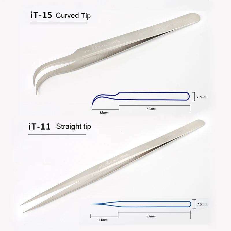 MECHANIC High Precision Stainless Steel Tweezers Fine Tip Tweezers for Jump Wire Chips Small Parts Repair Tools