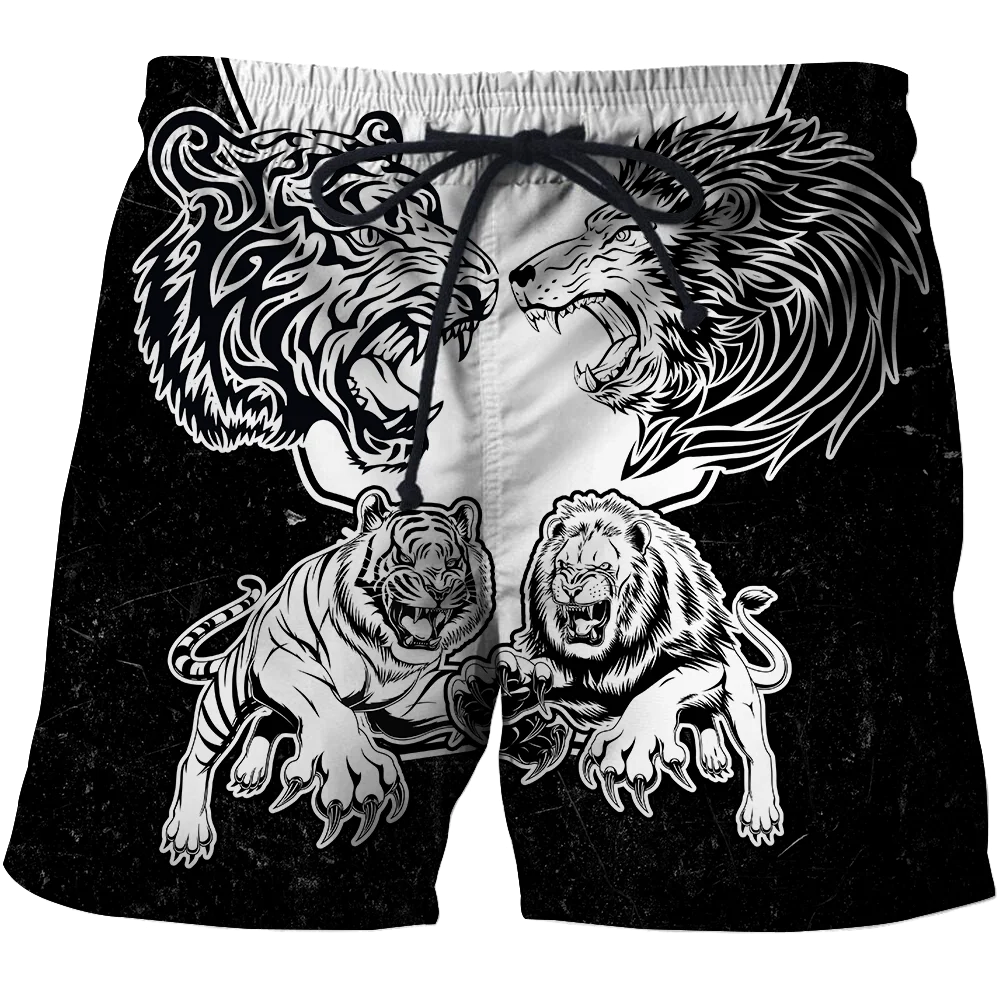 Mens Elastic Waist Shorts Tiger Series Tattoo 3D Print Summer Beach Shorts Unisex Streetwear Harajuku Casual Quick Dry Baggys 2