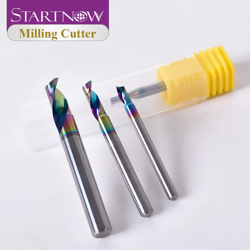 Startnow 5 pcs/lot dlc fresas de revestimento para uma flauta de alumínio em espiral bits end mill gravura cnc router gravura bit