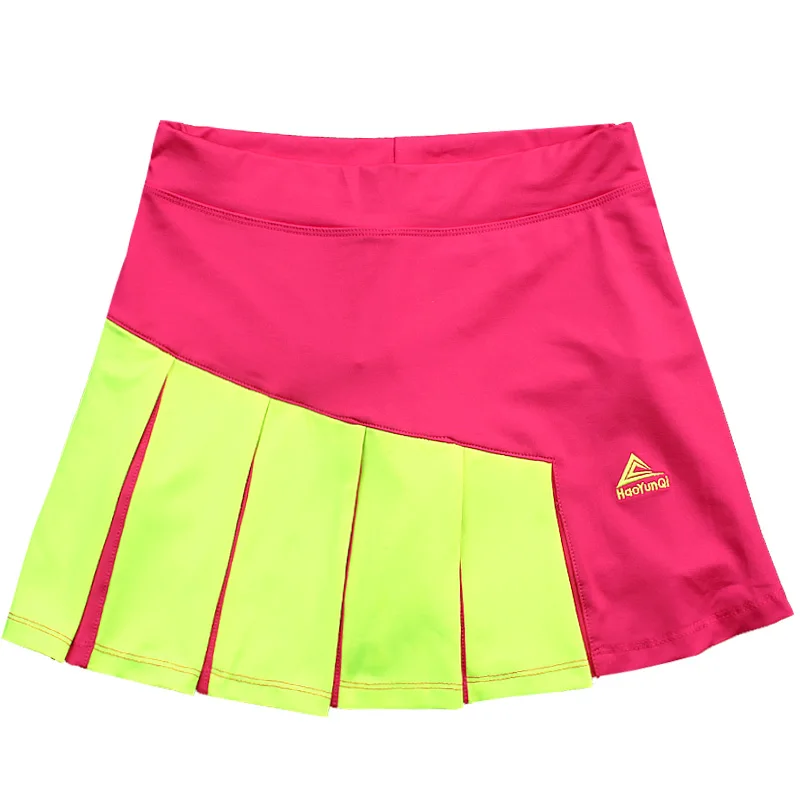 Women\'s sports tennis skirt, breathable double-layer running pleated skirt,Contrast color badminton short skirt with pockets