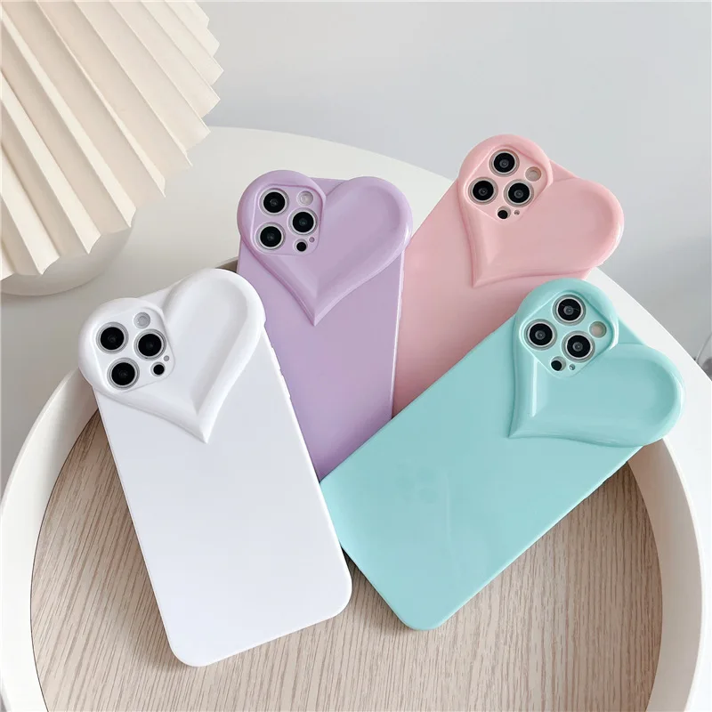 Fashion Cute Love Heart Clear Phone Case For iPhone 16 Pro Max 15 14 13 12 11 X XR XS 7 8 Plus Candy Color Soft Shockproof Cover