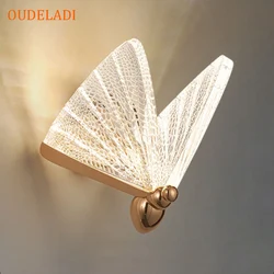 Lámpara de pared de mariposa nórdica, moderna, minimalista, de lujo, escalera, mesita de noche, dormitorio, fondo, pasillo, decoración de iluminación