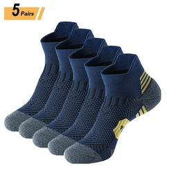 Meias esportivas de malha grossa masculina, respirável, secagem rápida, resistente ao desgaste, meia curta corrida, fitness ao ar livre, novo, primavera, 5 pares