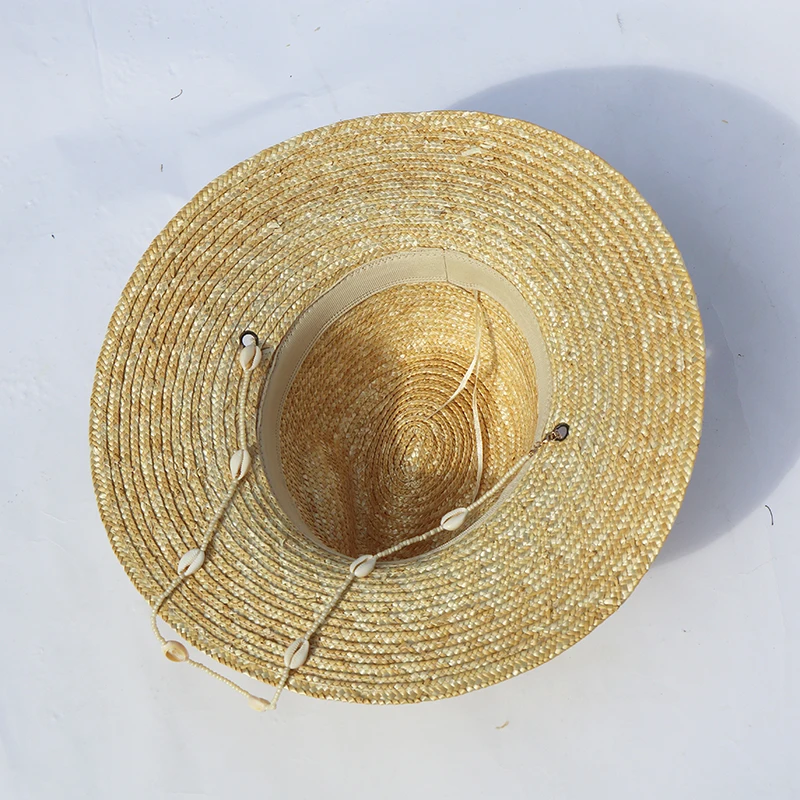 2022 New Seashells Beaded Beach Hats With Chain For Women Fashion Straw Woven Fedora Sun Hats Summer Holidaty Panama Hat