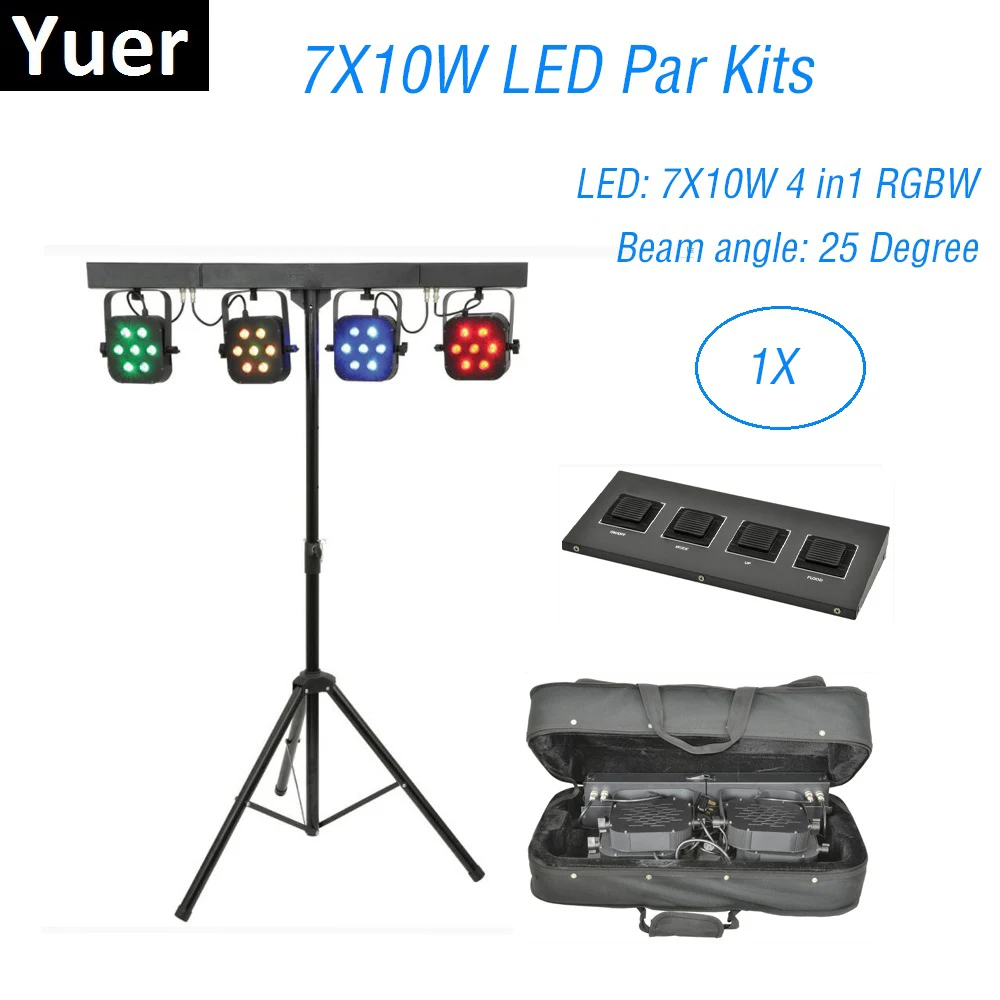 

Free Shipping LED Par Kit 4Pcs 7X10W 4IN1 RGBW LED Slim Flat Par Lights With Light Stand DMX Controller Bag Package Set Dj Disco