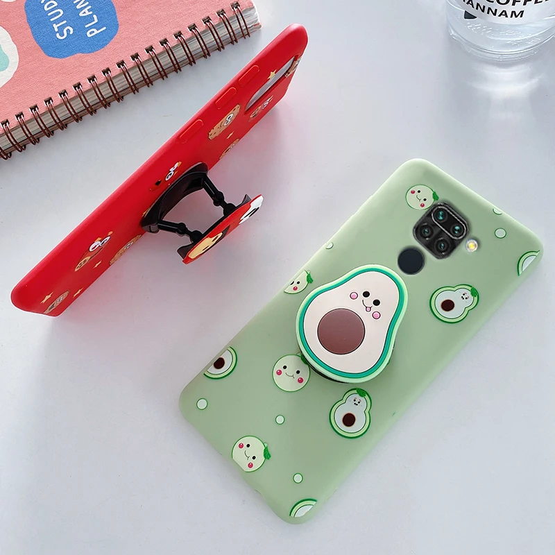 3D silicone cartoon phone holder case for xiaomi redmi note 9 pro max 9s redmi 9 9A 9C avocado finger stand grip cute cover