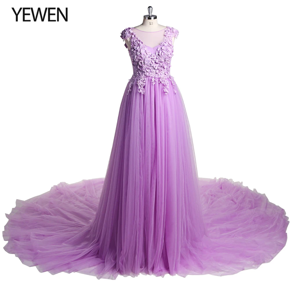 

Elegant Tulle Evening Dress Long Chapel Train Woman Formal Party Prom Dress Fluffy Maxi Photoshoot Dress YEWEN 2021