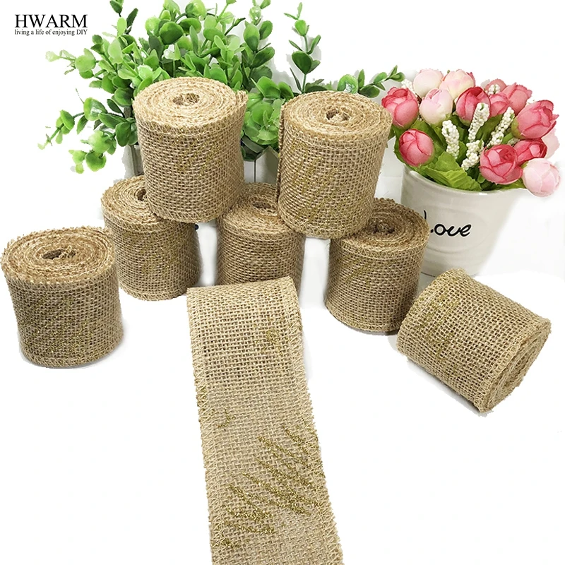 12pcs 6cm Gold Line Bow Party Linen Lace Fabric Ribbon DIY Handmade Wedding Christmas Trim Decoration For Home Party Favors GIFT