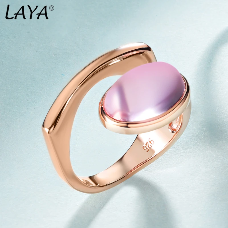 Laya 925 Sterling Silver Black Agate Pink glass Personalized Design Irregular Men\'s Black Ring Fashion Original Modern Jewelry