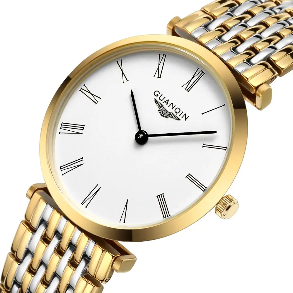 New Fashion GUANQIN Mens Watches Top Brand Luxury Gold Steel Clock Man Simple Ultra Thin Unisex Quartz Watch relogio masculino